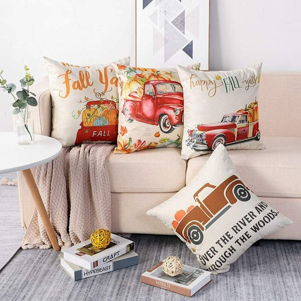 Thanksgiving Day Kuddfodral, Set om 4 Höst Bomull och Linne Dekorativt Örngott Soffa Bil Heminredning Kuddfodral 45 x 45 cm
