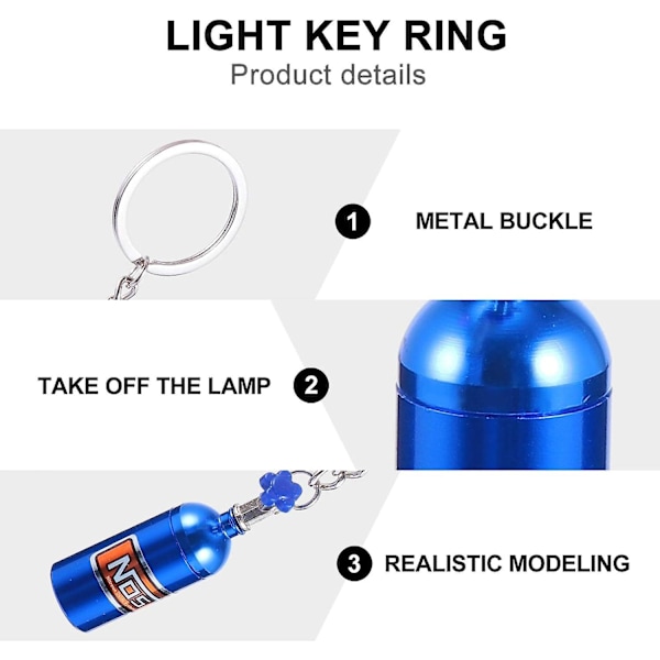 2 st Mini Nitrous Oxide Flaska Nyckelring med LED-ljus Nos Gas Bil Nyckelring Nyckelringar