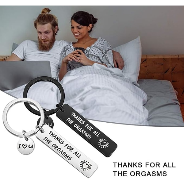 Rolig nyckelring för par i rostfritt stål Tack för alla orgasmer jag älskar dig stygg present