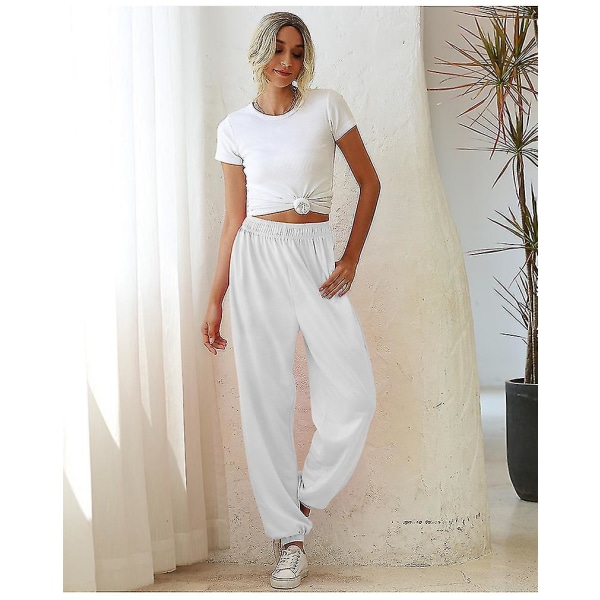 Dam Casual Byxor Enfärgade Yoga Sweatpants Vanliga Långa Sportbyxor（Vit,S） White s