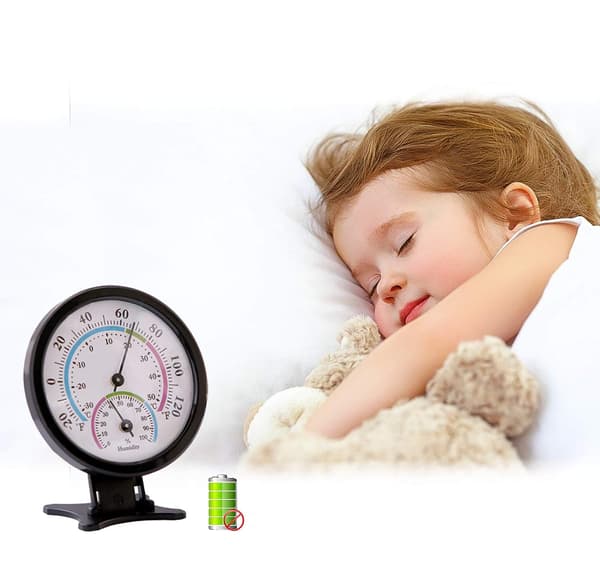 Indendørs Termometer Hygrometer Analog 2 i 1 Temperatur Fugtighedsmåler til Hjemmet, 75mm, Sort black