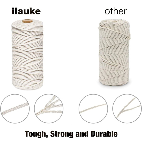 Macramé repkit 3mm x 200m beige bomullstråd, 100% bomullsmacramésnöre, naturbomullssnöre-Beige
