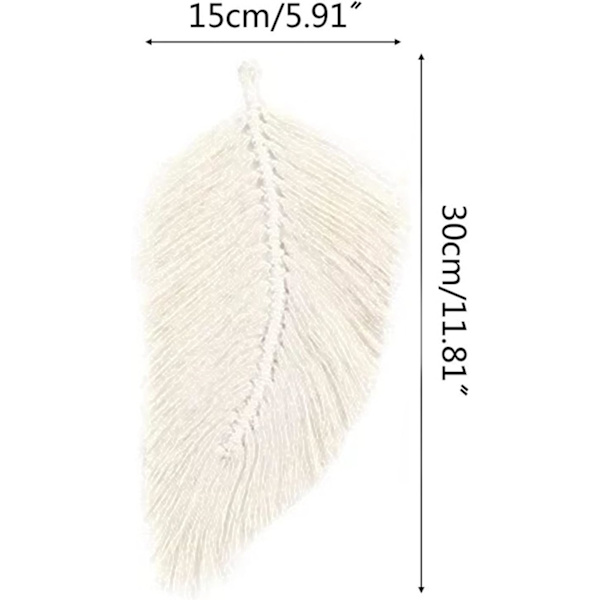 2-pack Macrame väggdekoration Boho dekoration blad vävd gobeläng för vardagsrumsdekoration (vit) White