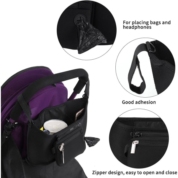 Barnvagnsväska Buggy Organizer Multifunktionell Universell Babyvagn Förvaringsvagn Handväska Behållare Förvaringsväska (Remsa) ripple