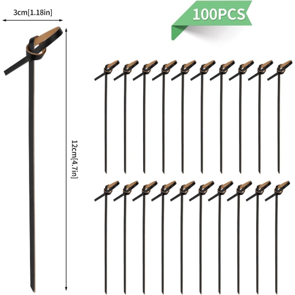 Bambus Cocktailpinnar, 100 st Bambus Knutstickor Mini Matpinnar Fruktpinnar 12cm (Svart)