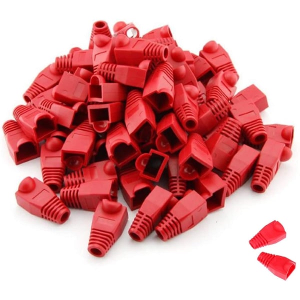 100 st RJ45 Dragavlastningshylsor Ethernet Nätverkskontakt Pluggkåpa Mjuk Plast Red