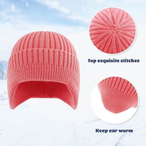 Stickad mössa för män, vintermössor för kvinnor med öronlappar, herr yllemössa, varm mössa med öronvärmare pink