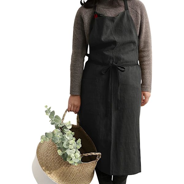 Köksskydd för kvinnor och män, linneförkläden med ficka black