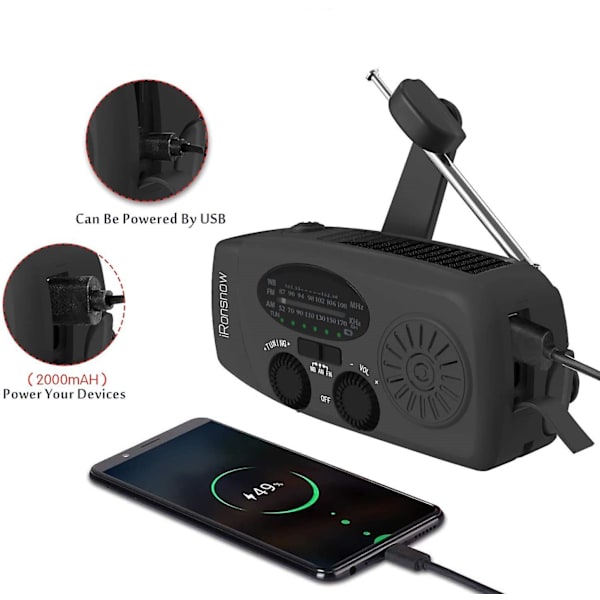Solardriven nöd-NOAA väderradio handvev självdriven AM FM WB-radio 3 LED-ficklampa black