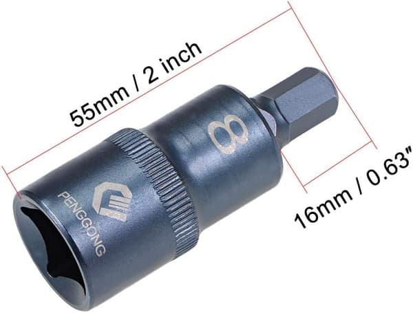 1/2\" Drive x H8(8mm) Hex Bit Socket, S2 Steel Bits, CR-V Sockets Metric 2\" Längd Blå 8mm