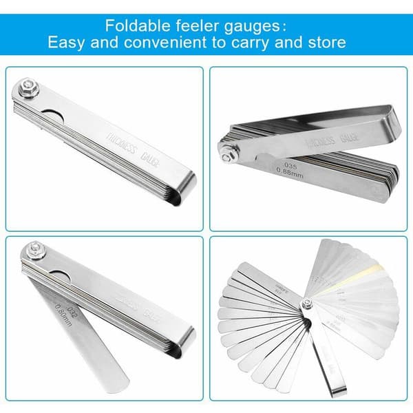 Følermål, 32 blade ventilshimsæt i rustfrit stål, metrisk/imperial markering, til måling af spaltebredde, til motor/tændrør/ventiler.