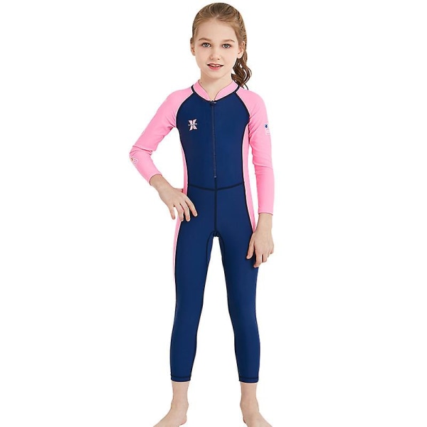 Barnbaddräkt Långärmad dykardräkt Badkläder Helkroppssurfing våtdräkt UV-skydd, XL storlek navy blue xl