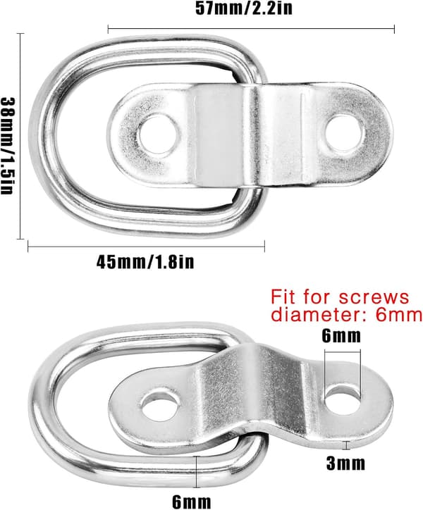 4 stk. D-ring anker bindering bind anker rustfrit stål D-ring lastankre