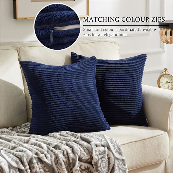Set om 2 randiga manchester kuddfodral mjuka kuddfodral för soffa (16 tum, mörkblå) Dark blue 40*40