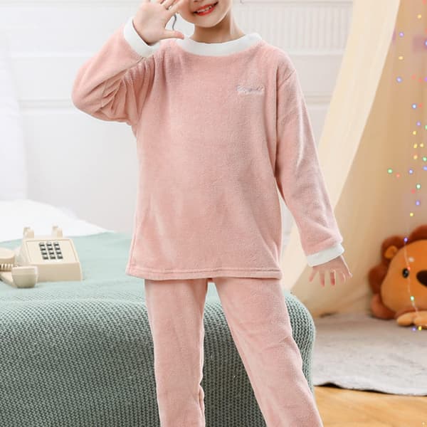 Barnens fluffiga pyjamas tvådelad vinter varm huskläder set (110CM)