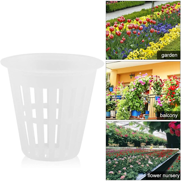Trädgårdsnätkopp, plast hydroponisk nätkruka korg hydroponisk planteringsnät, 2 tum (vit) White