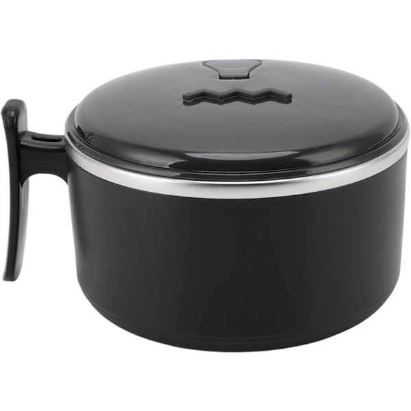 Isolerad skål, Ramen skål, 304 Rostfritt stål Dubbel Instant Pastaskål med lock (Svart) Black