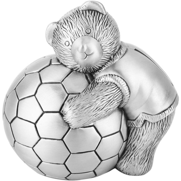 Metallspargris Liten Bjorn med Fotboll Pengar Box Myntsparande Kruka Heminredning Present