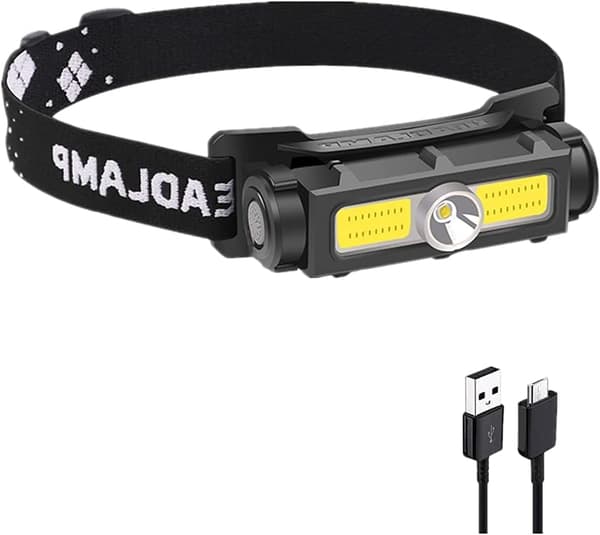 8000 Lumen Oppladbar Hodelykt, Supersterk COB LED Hodelykt, 7 Moduser
