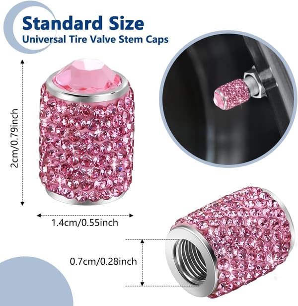 Ventilhette i aluminiumslegering, manuell ventilhette med rhinestones (rosa) 4 stk pink