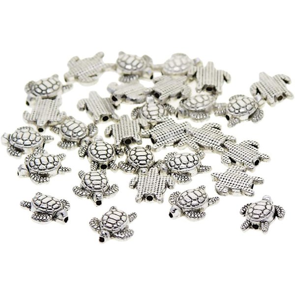 50 st söta sköldpaddsformade distanspärlor i antik silverlegering - 1,5 mm hål