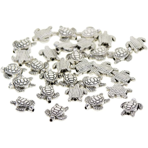 50 stycken Söt sköldpadda Antik Silverlegering Spacer Beads Vintage Berlocker - 1,5 mm hål