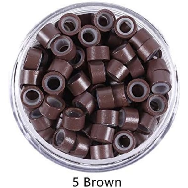 500 st 5.0X3.0X3.0mm Silikon Micro Rings Links Pärlor för hårförlängning (brun) Brown