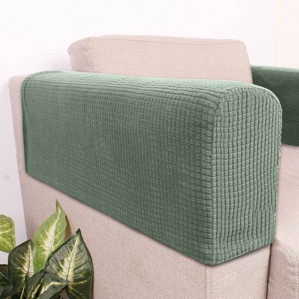 2PCS Soffa Armstödsöverdrag, Justerbara, Stretch Soffa Armstödsöverdrag, Halkskydd Möbelskydd (grön) green