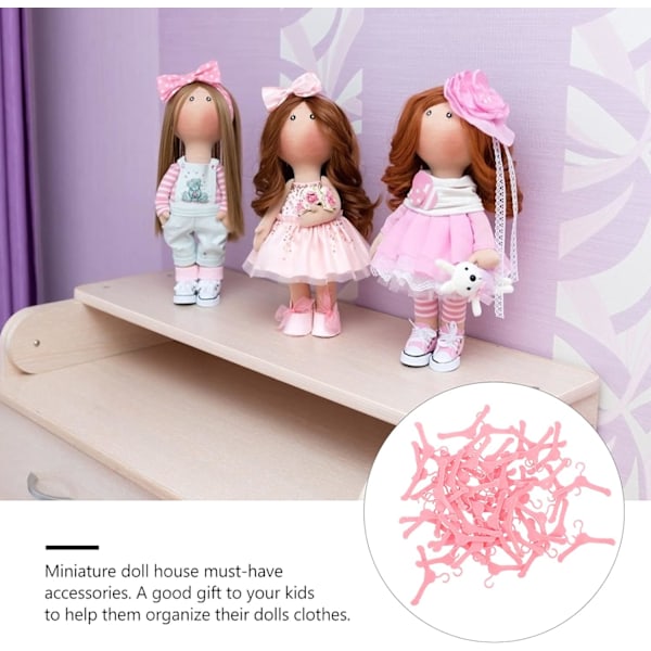 50 st dockkläder galgar docka galge miniatyr kläder galge dockhus kläder tillbehör, rosa Pink