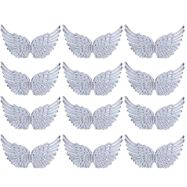 3D-vingar lappkläder dekal 13,5 cm DIY-hantverksdekoration (silver) 12 stycken Silver