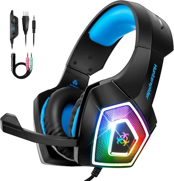Gaming headset, til Xbox One PS4 med støjreducerende mikrofon og LED-lys