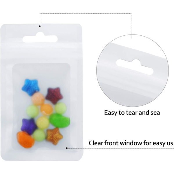 100 st Mylar-påsar återanvändbara läckagesäkra förseglingspåsar för smycken (7x10CM, vita) White 7*10cm