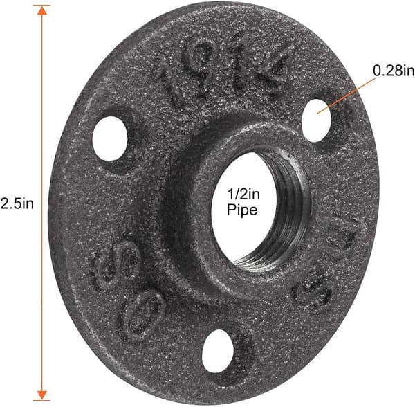 10 stk. 1/2\" gulvflange, gevindflanger af sort støbejern med 3 huller til industriel brug