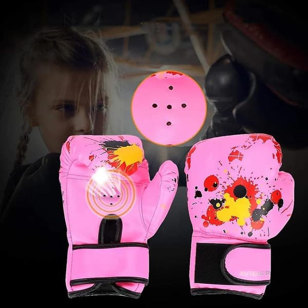 Barnboxningshandskar, läderboxningshandskar, nybörjarsparringhandskar pink