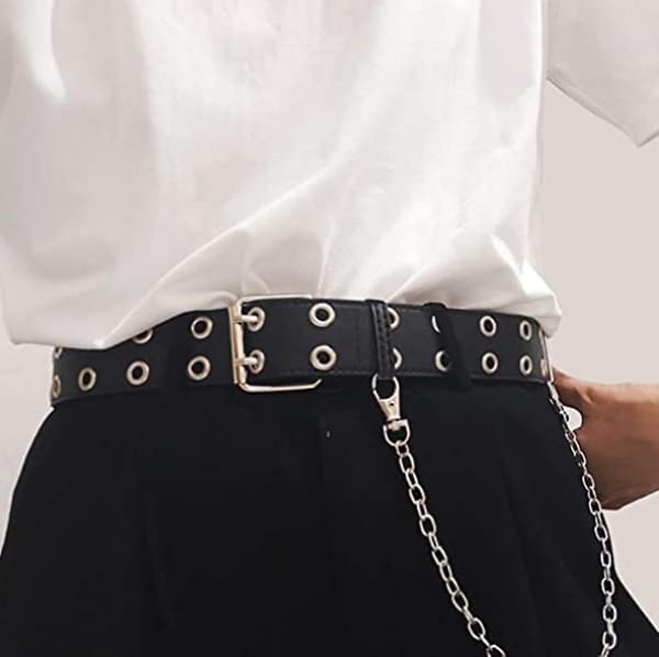 Kvinnors Punk PU Läderbälte Dubbla Öglor Justerbart Midjebälte Jeansbälte black