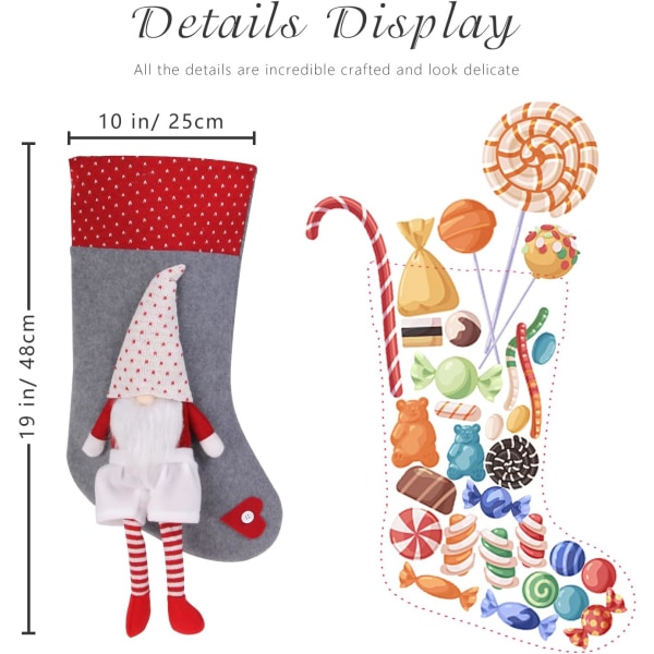 Julstrumpor 3-pack, 18'' Tomtestrumpor Dekorationer 3D Spishängande Strumpor Presentpåse (Stil8)