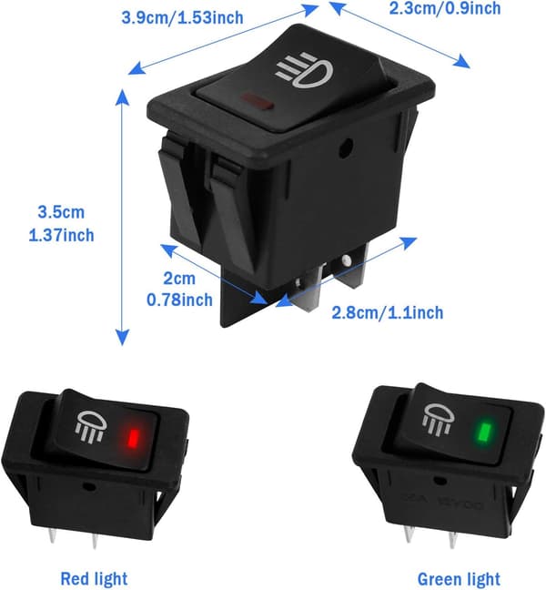 6 stk. tåkelysbryter 12VDC/35A bilvippebryter for tåkelys 4-pinners bilbåtvippebryter trykknappbryter LED-lys