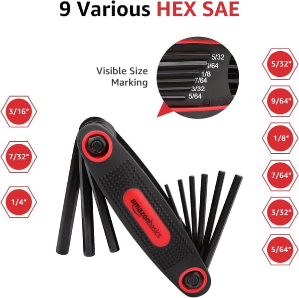 Basics foldbart unbrakonøgle-sæt - 3-pak, metrisk/SAE/TORX, kombineret værktøjssæt