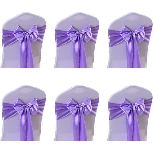 Stretch Satin Band Stolsband Stolsrygg Båge Dekorativa Tillbehör (Ljus lila) 6 st Light purple