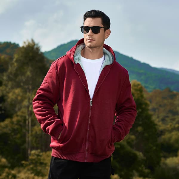 Herregenser med hetteglidelås og ullrom hettegenser (røde dadler 2XL) Red 2xl