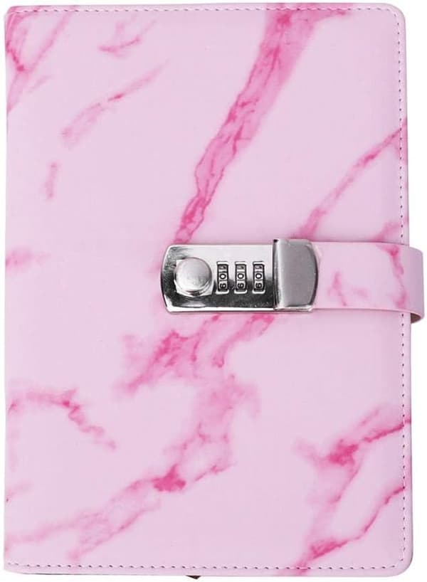 Marmor kodebog, A5 notesbog, PU læderomslag, adgangskodelås, notesblok (pink)