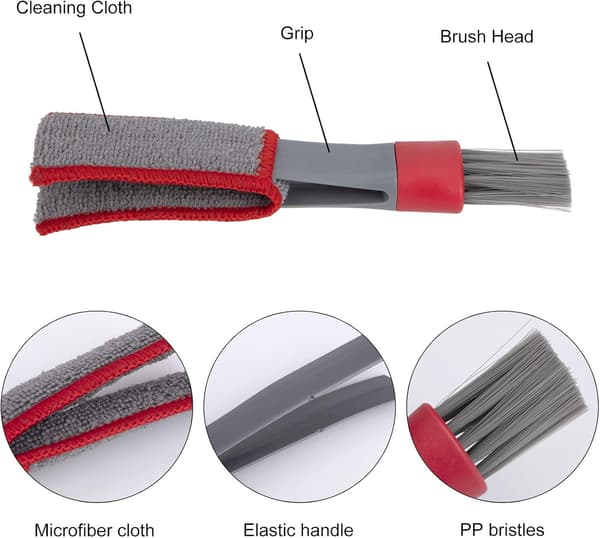 Bilsrensningsbørste til luftventiler i mikrofiber med bløde børster - 2 stk.