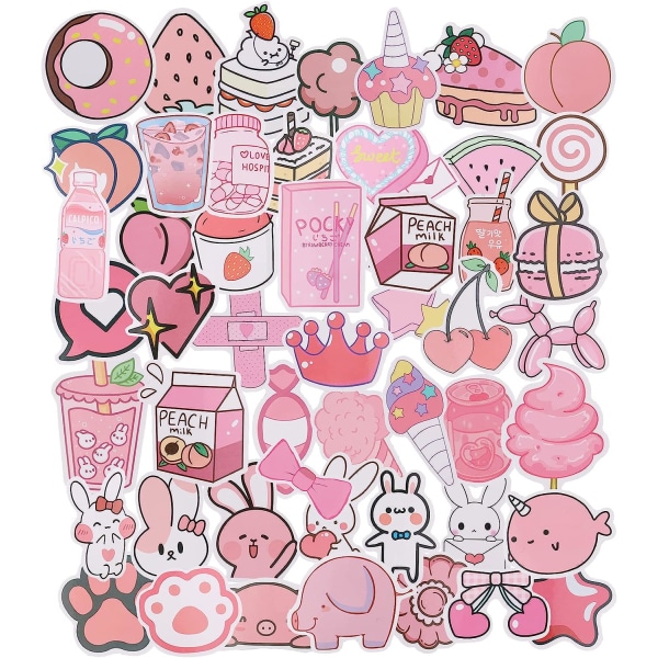 50 söta dekorativa rosa klistermärken, vattentäta klistermärken Kawaii klistermärke Vinyl för scrapbooking