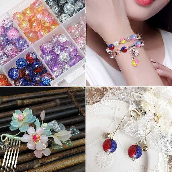 Paket med 200 8 mm krackelglaspärlor för hantverk, halsband, armband, smyckestillverkning