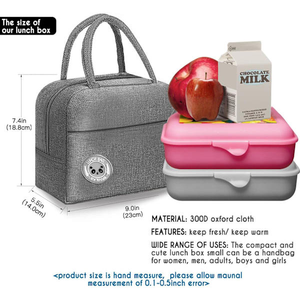 Lunch Cool Bag Vattentät Termisk Läckagesäker Organizer för Arbete, Skola, Picknick (Full Grå) Grey