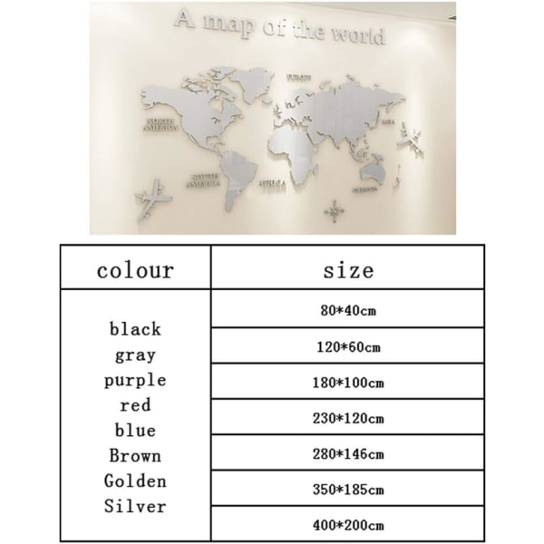 Nineclouds Världskarta 3D Väggdekal Hem Väggdekal Studie, Vardagsrum, Soffa Bakgrund Väggdekal 3D Dekoration (Grå, M) grey m
