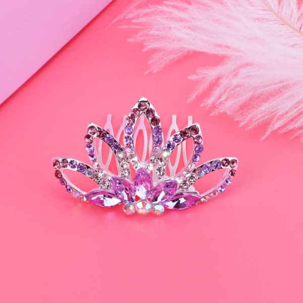 1 st Mini Kam Prinsessa Tiara Strass Hårklämmor för Bröllopshår (Lila) Purple