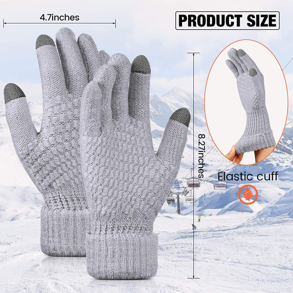 Varm stickad fleece jacquard handskar för par (grå + brun) 2 par