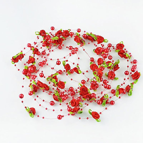 82 fot Rose Pearl String Beads Garland för bröllopsfest hantverk dekoration (röd) Red
