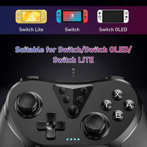 Controller, trådløs Pro Controller til Switch/Switch Lite/Switch OLED, fjernbetjent gamepad med joystick med programmerbar funktion vibration (sort) Black